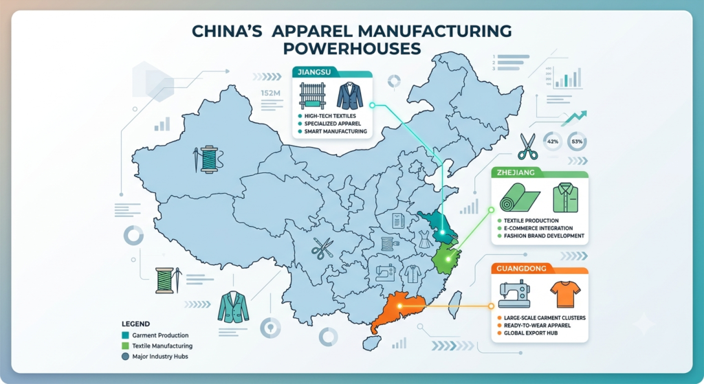 Map of China apparel sourcing manufacturing clusters
