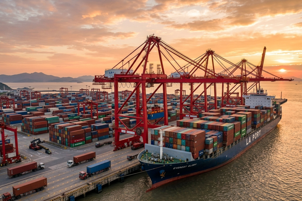 Shipping containers at Ningbo Port for apparel sourcing export